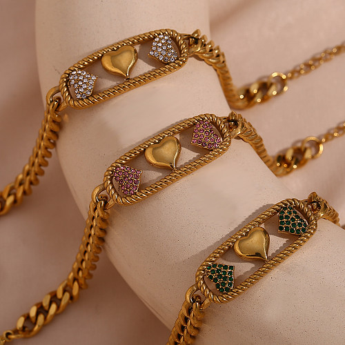 Bracelets plaqués or 18 carats avec incrustation de strass en acier inoxydable de style simple de base