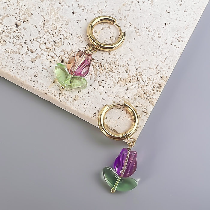1 Paar moderne Ohrringe aus 18 Karat vergoldetem Edelstahl mit Blumenbeschichtung