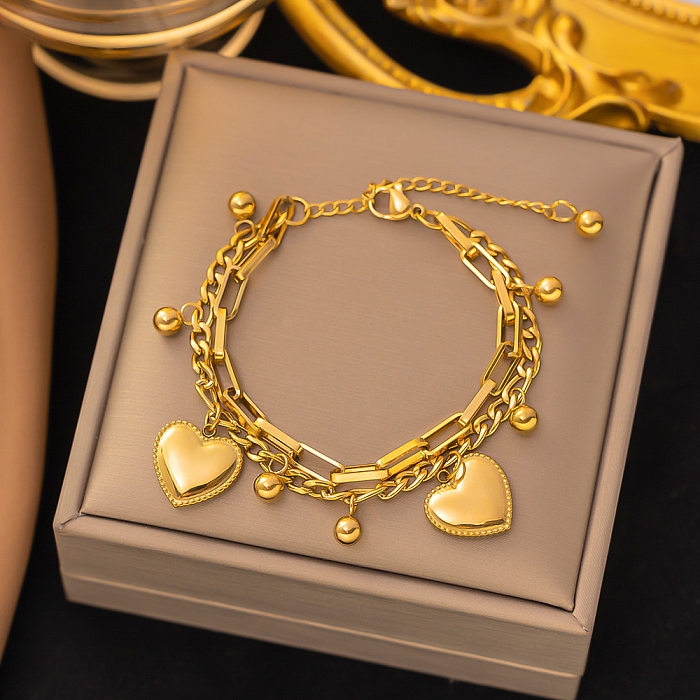 Bracelets de placage en acier titane en forme de coeur de dame élégante