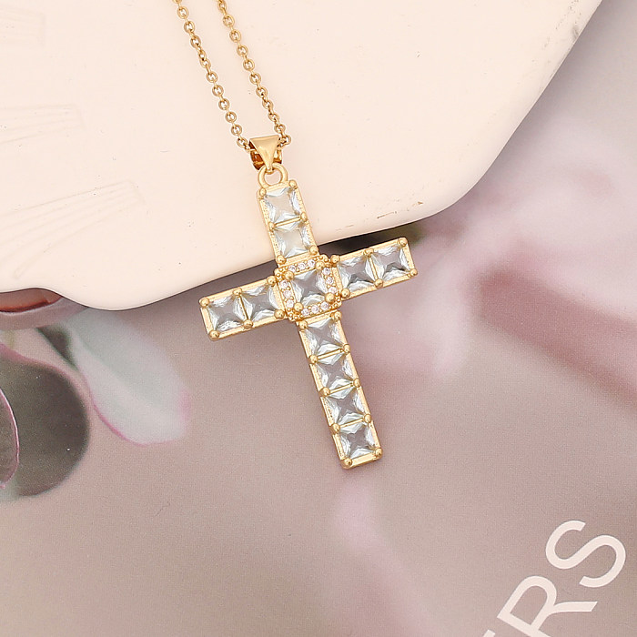 Fashion Cross Stainless Steel  Copper Pendant Necklace Inlay Zircon Stainless Steel  Necklaces