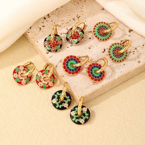 1 Pair Casual Vintage Style Round Flower Plating Stainless Steel  Gold Plated Earrings