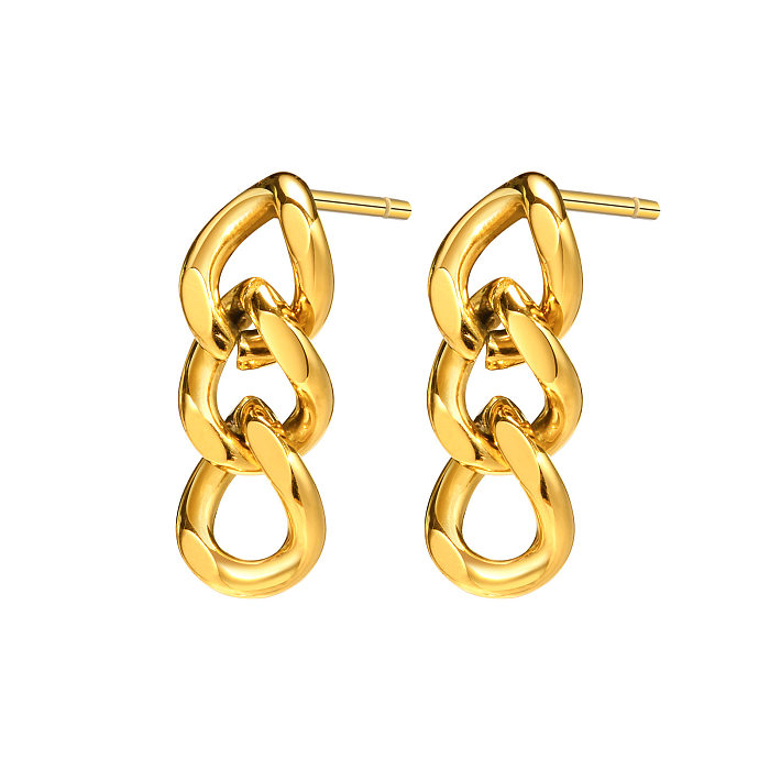1 paire de boucles d'oreilles pendantes en acier inoxydable plaqué or, Style Simple, couleur unie