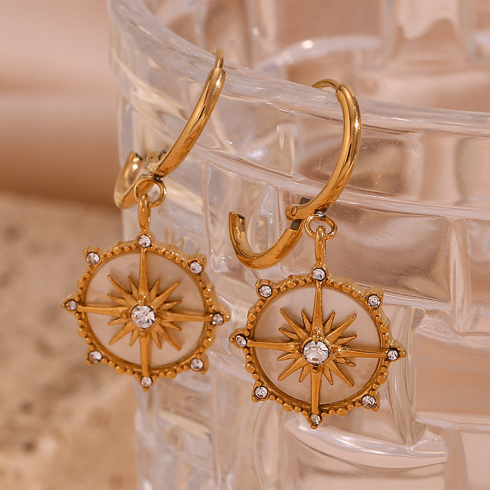 1 Pair Basic Vintage Style Classic Style Sun Plating Inlay Stainless Steel  Rhinestones 18K Gold Plated Earrings
