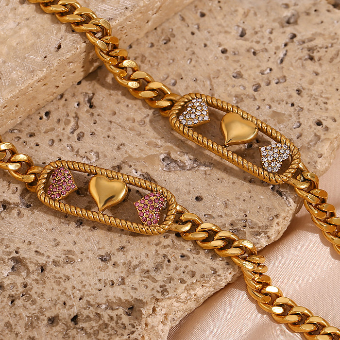 Básico estilo simples estilo clássico chapeamento de aço inoxidável strass pulseiras banhadas a ouro 18K