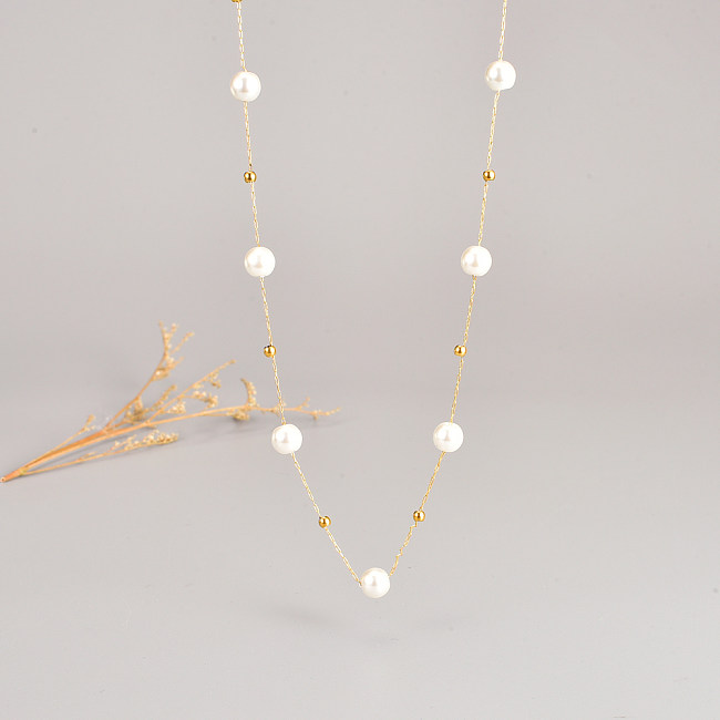 Collier géométrique élégant en acier inoxydable pour femmes, perles perlées, colliers en acier inoxydable