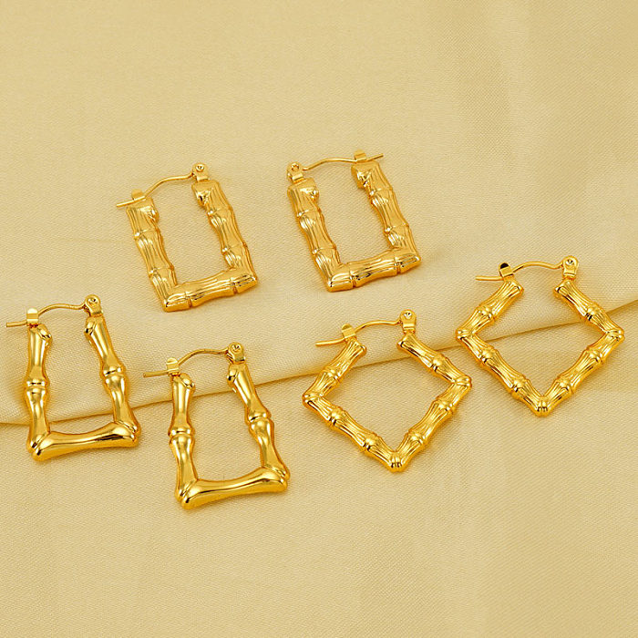 1 par elegante quadrado polimento chapeamento de aço inoxidável 18K brincos banhados a ouro
