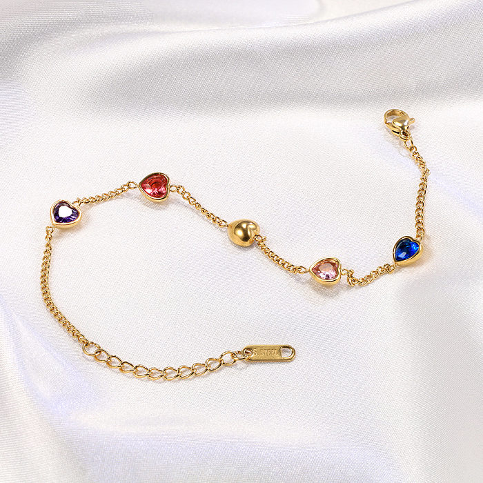Bracelets de Zircon d'incrustation de placage d'acier de titane de forme de coeur de style simple