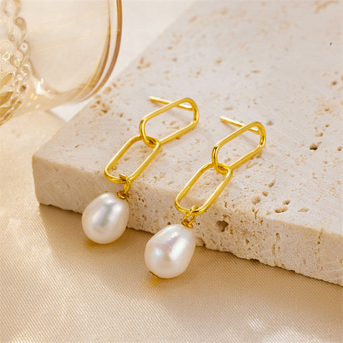1 paire de boucles d'oreilles pendantes en acier inoxydable plaqué or 18 carats, Style Vintage, Style Simple, ovale