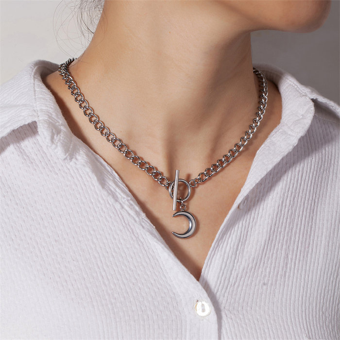 Collier avec pendentif en forme de lune, Style classique et Simple, en acier inoxydable, en vrac