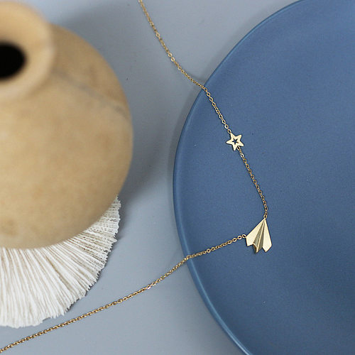 Collier en titane avec étoile géométrique, avion en papier à la mode 14K, vente en gros de bijoux