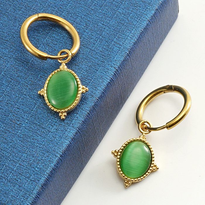 1 Pair Fashion Oval Stainless Steel  Plating Inlay Opal Drop Earrings