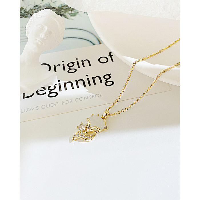 Fashion Fox Stainless Steel  Copper Pendant Necklace Plating Zircon Stainless Steel  Necklaces
