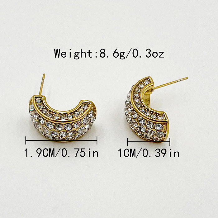 1 Pair Glam C Shape Plating Inlay Stainless Steel  Rhinestones Gold Plated Earrings