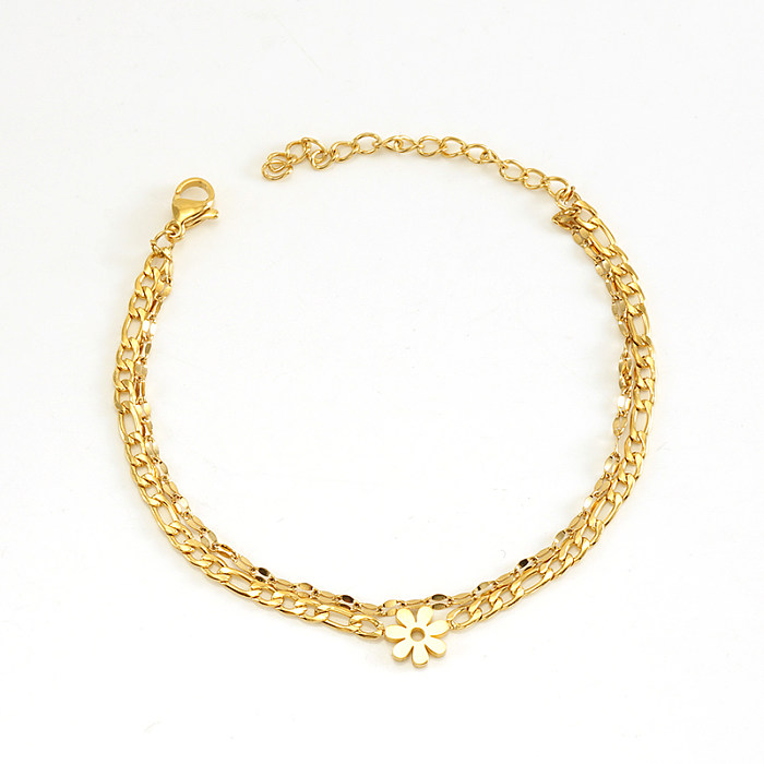Casual Sweet Flower Stainless Steel Layered Plating 18K Gold Plated Bracelets