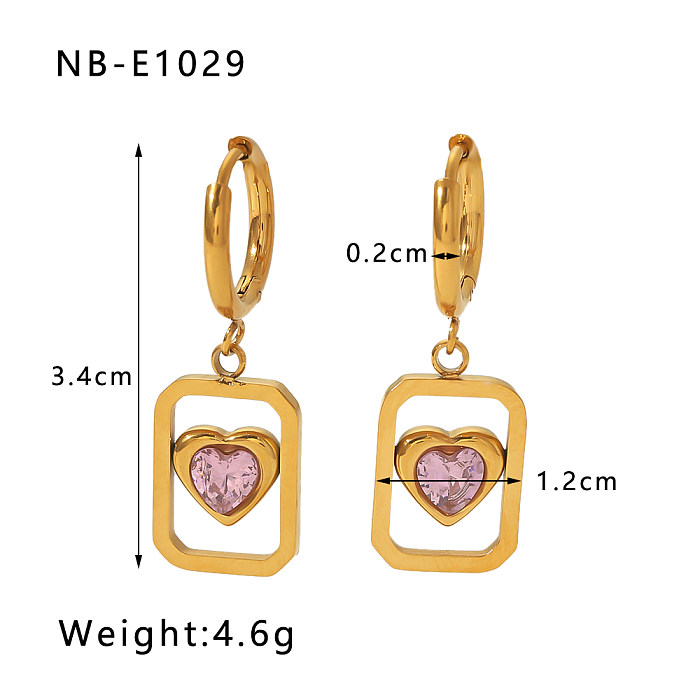 1 Pair Classical Vacation Simple Style Square Heart Shape Plating Inlay Stainless Steel  Zircon 18K Gold Plated Drop Earrings