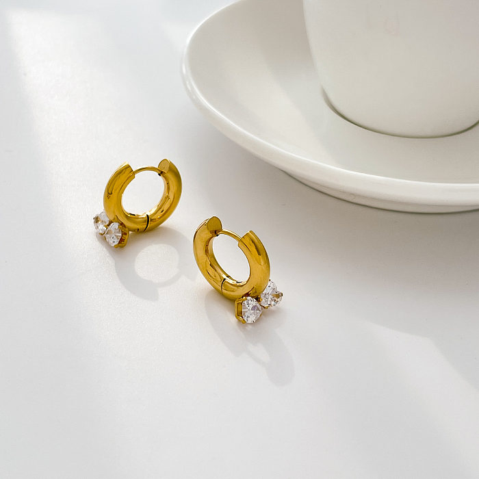 1 par de pendientes colgantes de circonita perla de acero inoxidable con incrustaciones de Color sólido de estilo Simple
