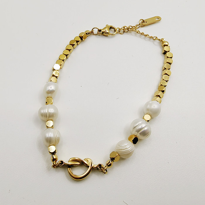 Bracelets de perles en plastique en acier inoxydable, Style Vintage, blocs de couleurs, en forme de cœur, fleur