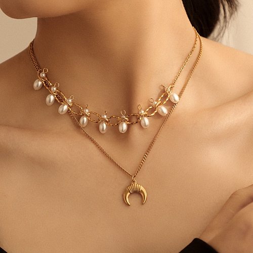 Fashion Moon Stainless Steel Plating Layered Necklaces 1 Piece