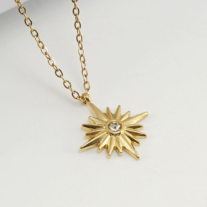 Collier avec pendentif en diamant artificiel, Style Simple, couleur unie, incrustation en acier inoxydable, 1 pièce