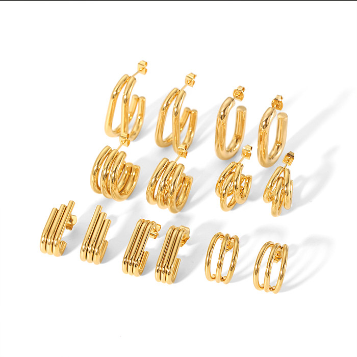 1 par de pinos de orelha banhados a ouro 18K em estilo simples em formato de U de aço inoxidável