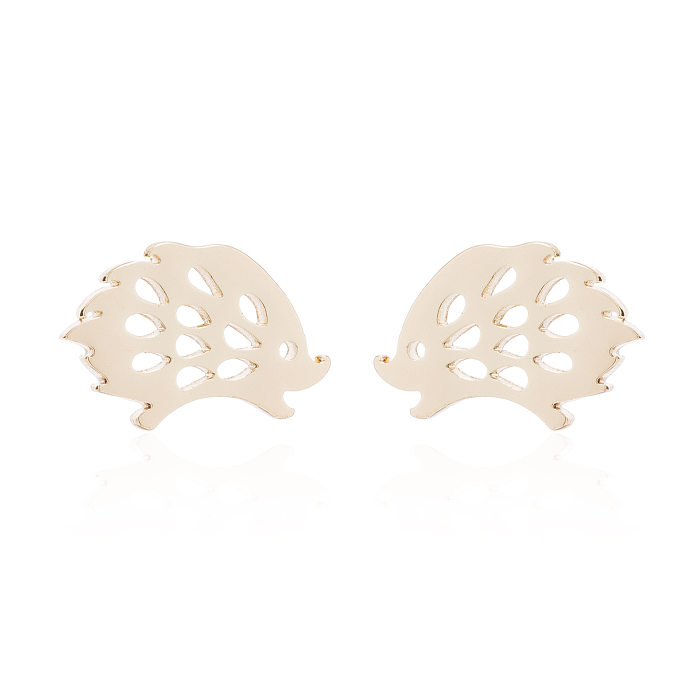 Simple Style Hedgehog Coconut Tree Butterfly Stainless Steel  Plating Hollow Out Ear Studs 1 Pair