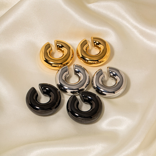 1 paire de clips d'oreilles plaqués or 18 carats, style simple, en forme de C, en acier inoxydable