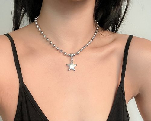 Hip-Hop Simple Style Star Stainless Steel Pendant Necklace