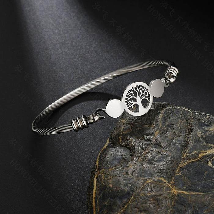 Wild Hollowed Out Life Tree Floral Stainless Steel Bracelets &amp; Bangles NHHF124895