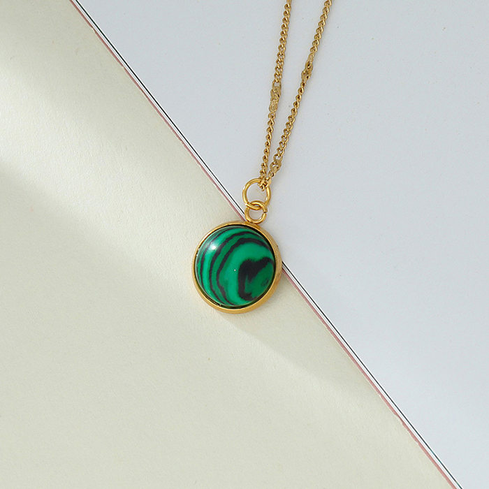 Pendant Collarbone Chain Color Round Stone Stainless Steel Necklace