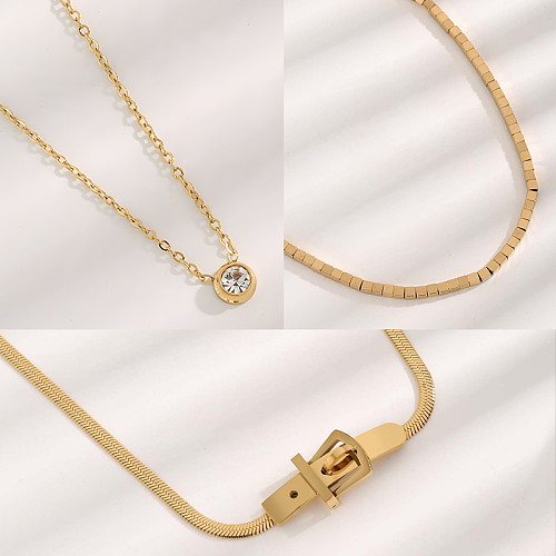 Simple Style Solid Color Stainless Steel Plating Inlay Zircon Gold Plated Pendant Necklace