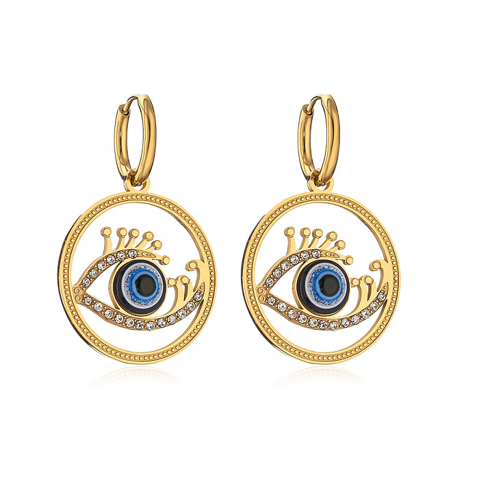 Wholesale 1 Pair Artistic Devil'S Eye Stainless Steel 18K Gold Plated Zircon Drop Earrings