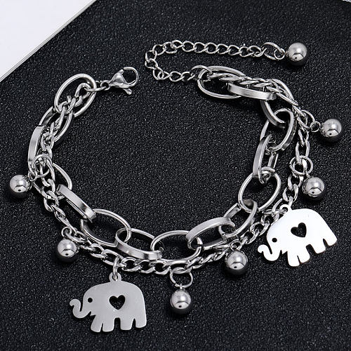 Bracelet coréen simple avec pendentif éléphant en acier inoxydable