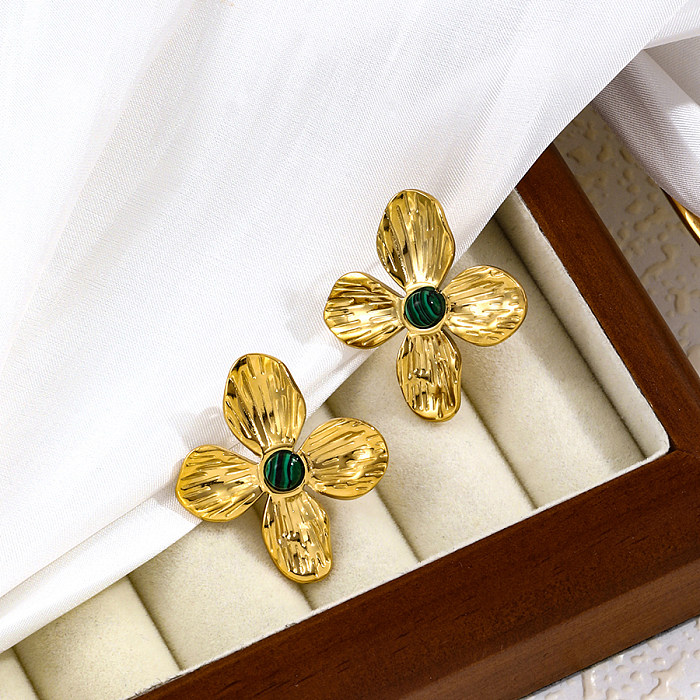 1 Paar Ohrstecker im IG-Stil, Blume, Schmetterling, Emaille, Edelstahl, künstliche Perlen, Naturstein