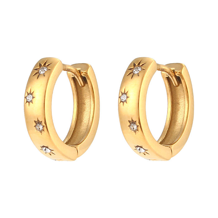 Fashion Stainless Steel  Plated 18K Small Sun Zircon Thick Hoop Earrings