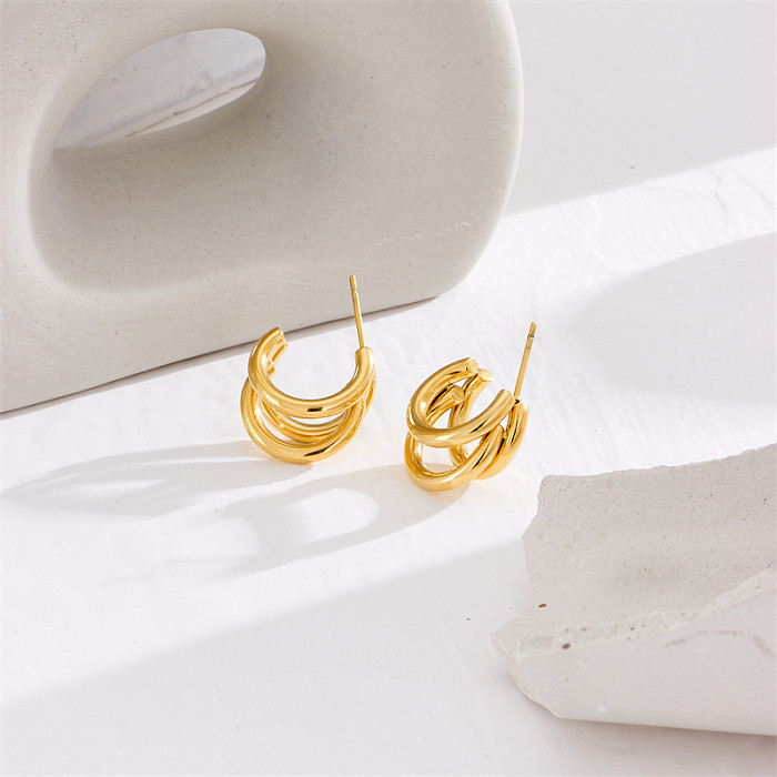 1 Pair Vintage Style Korean Style Geometric Plating Stainless Steel 18K Gold Plated Ear Studs