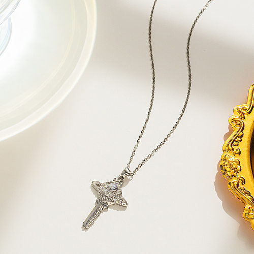 Basic Modern Style Key Stainless Steel Inlay Zircon Pendant Necklace