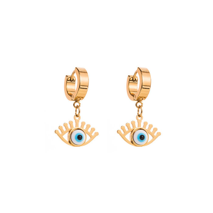 Fashion Eye Stainless Steel Gold Plated Earrings 1 Pair