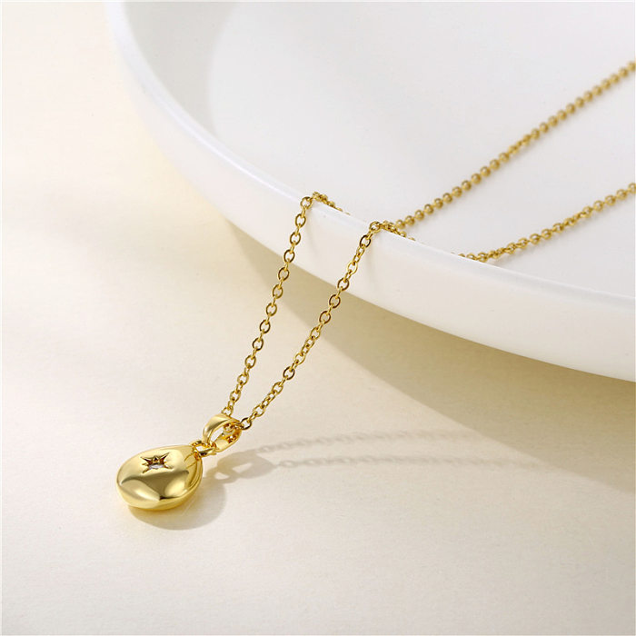 IG Style Simple Style Water Droplets Stainless Steel  Plating Inlay Zircon Pendant Necklace