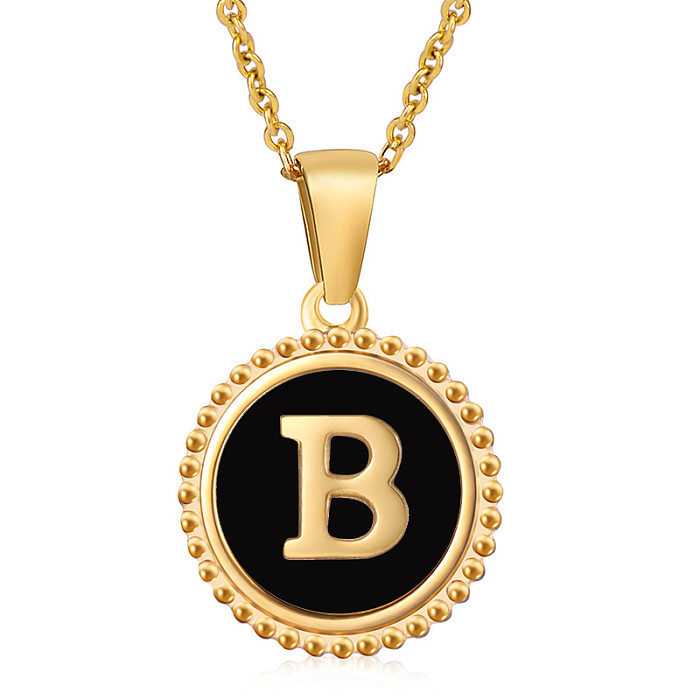 Fashion Round Letter Stainless Steel  Pendant Necklace Enamel Gold Plated Stainless Steel  Necklaces