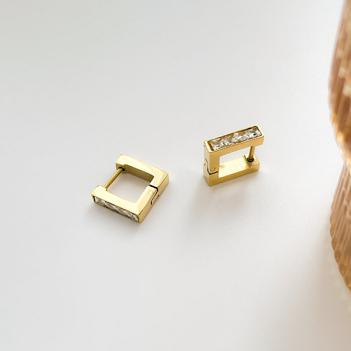 1 par de pendientes de diamantes de imitación con incrustaciones de acero inoxidable geométricos de estilo simple