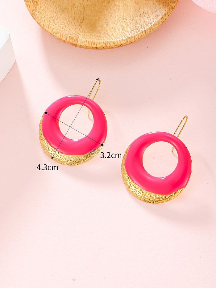 1 Pair Vintage Style Circle Color Block Enamel Plating Stainless Steel  18K Gold Plated Ear Studs