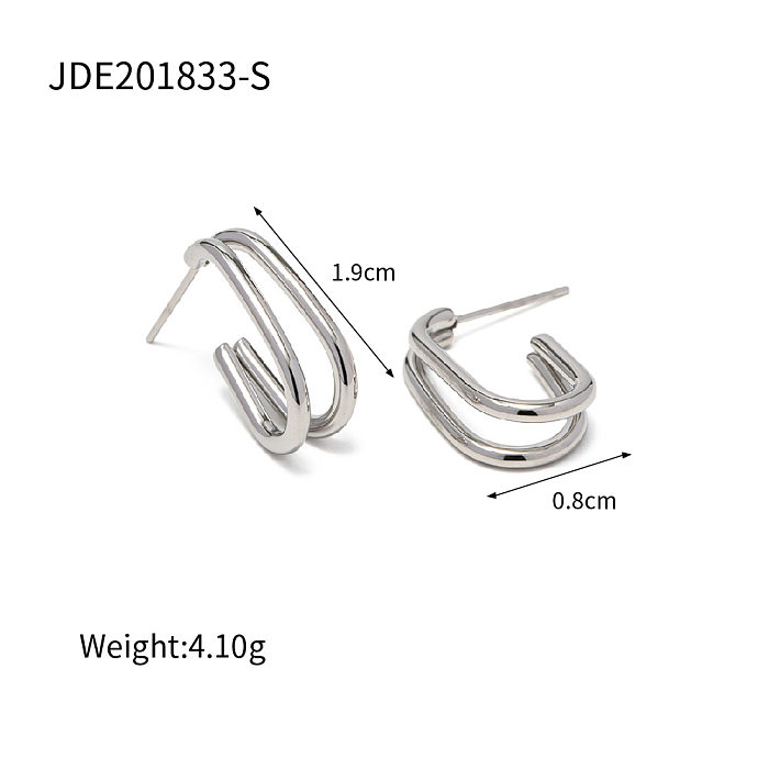 European Stainless Steel  Double-layer Line Geometric Hoop Earrings