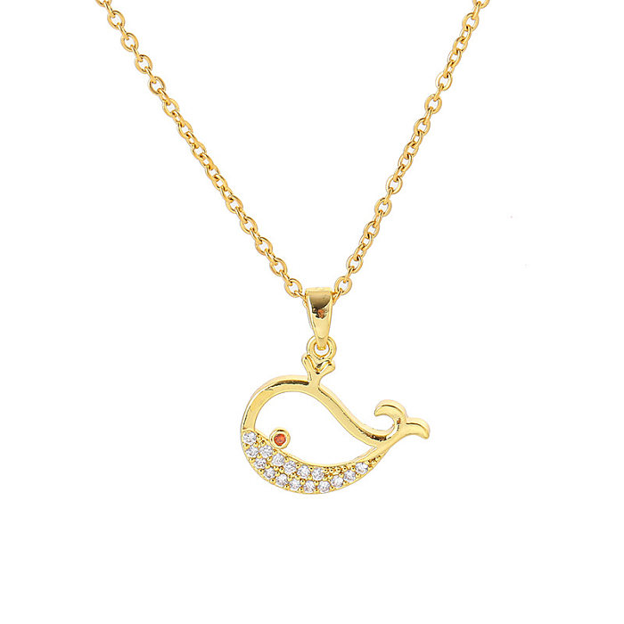 Wholesale Cute Whale Stainless Steel 18K Gold Plated Zircon Pendant Necklace