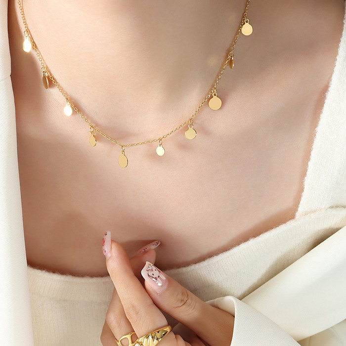 Collar chapado en oro de 18 quilates con revestimiento de acero inoxidable redondo de estilo simple de estilo moderno