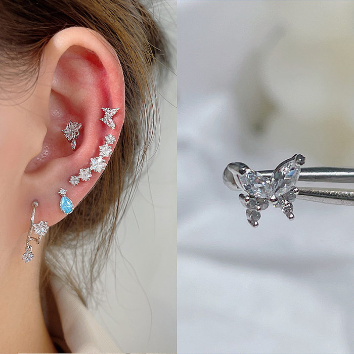 1 Piece Streetwear Heart Shape Wings Plating Inlay Stainless Steel  Copper Zircon Ear Studs