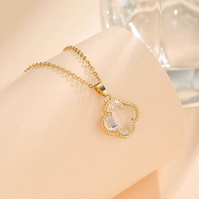 1 Stück Koreanischer Stil Vierblättriges Kleeblatt Wassertropfen Herzform Edelstahl Edelstahlüberzug Inlay Zirkon Anhänger Halskette