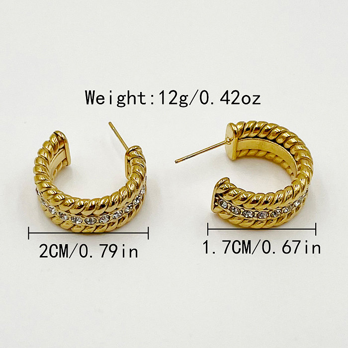 1 Pair Nordic Style Glam C Shape Twist Plating Inlay Stainless Steel  Rhinestones Gold Plated Ear Studs