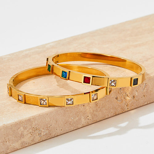 Bracelet Glam élégant carré en acier inoxydable avec incrustation de zircon
