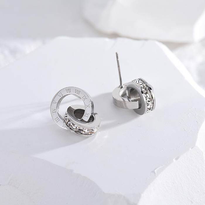 1 Pair Elegant Number Stainless Steel Plating Inlay Diamond 18K Gold Plated Ear Studs