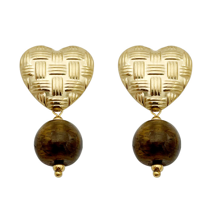 1 par de brincos retrô em formato de coração banhado a ouro 14K em aço inoxidável